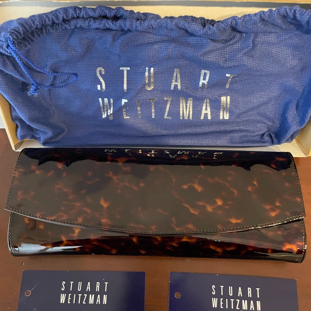 **SOLD** NIB Stuart Weitzman Clutch Purse Tortoise Shell Patent